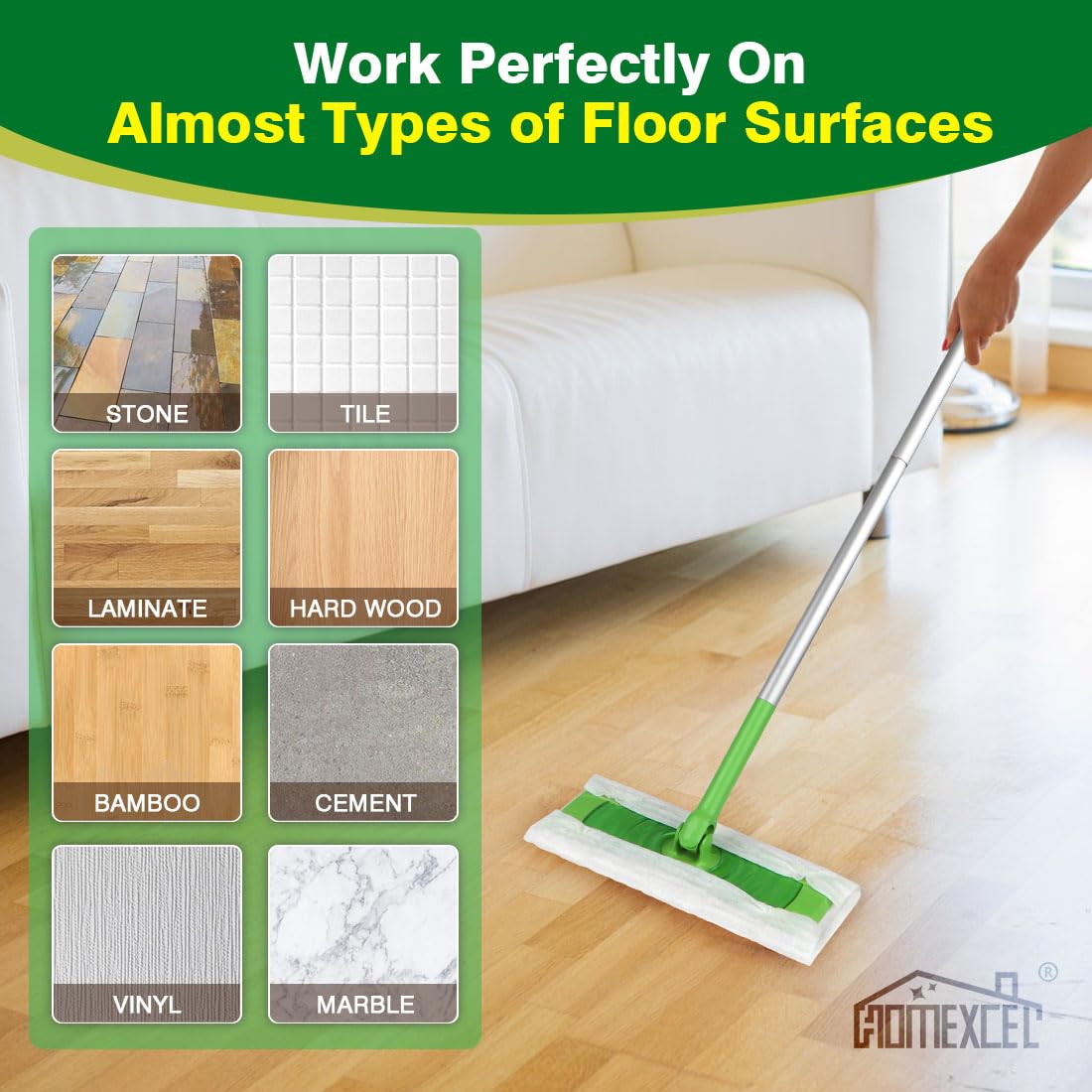 HOMEXCEL Dry Sweeping Cloths Pads Compatible with Swiffer Sweeper, Disposable Duster Refills Mop Pads for Floor Mopping and Cleaning, 64 Count-8" x 10.4" Pads Refills-Not Include the Mop