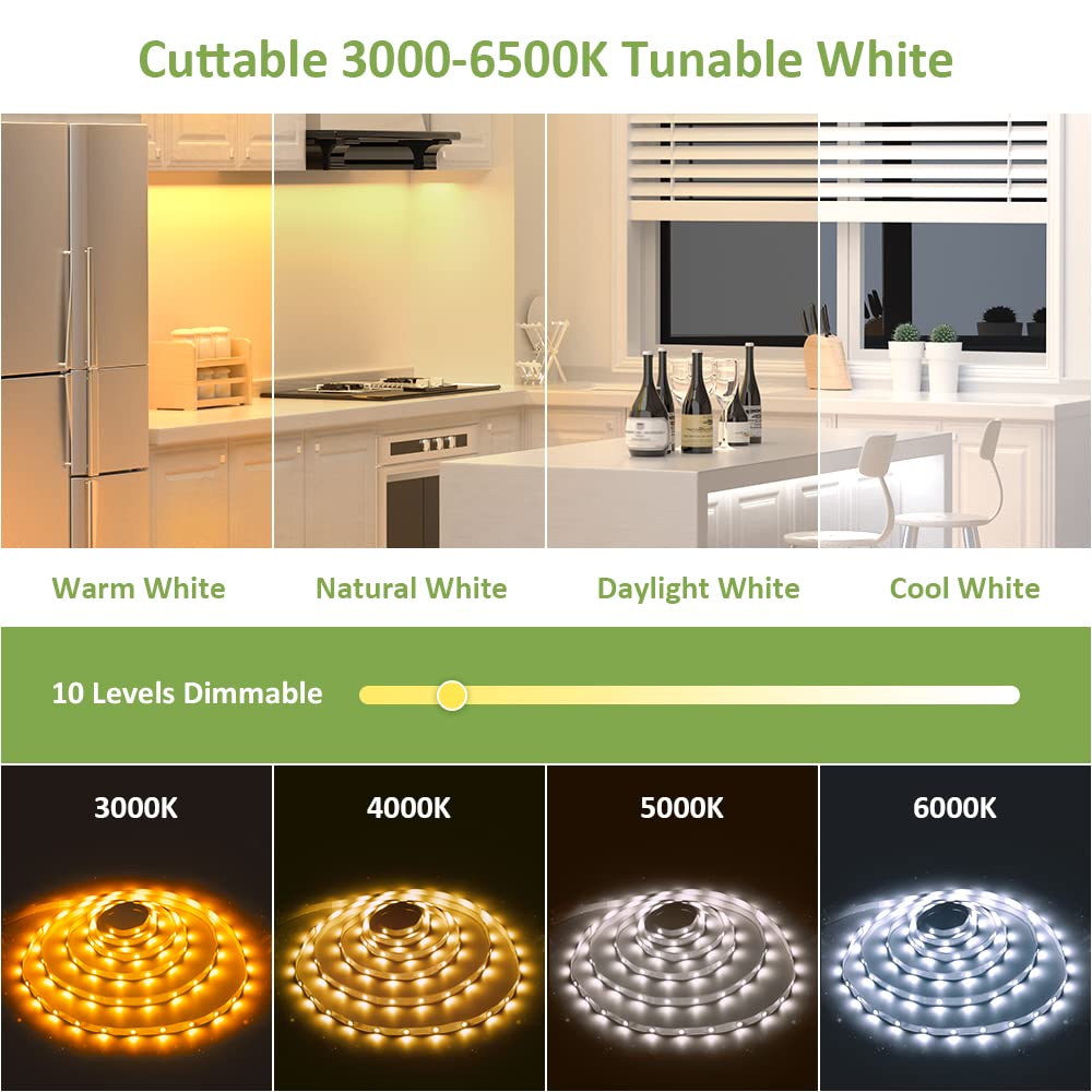 NOVOSTELLA 20ft Tunable White LED Strip Light kit Dimmable 3000K-6500K 24V LED Tape Light with Remote Flexible Rope LED Ribbon for Bedroom Home Lighting Mirror Kitchen Bar Cabinet Daylight Warm White