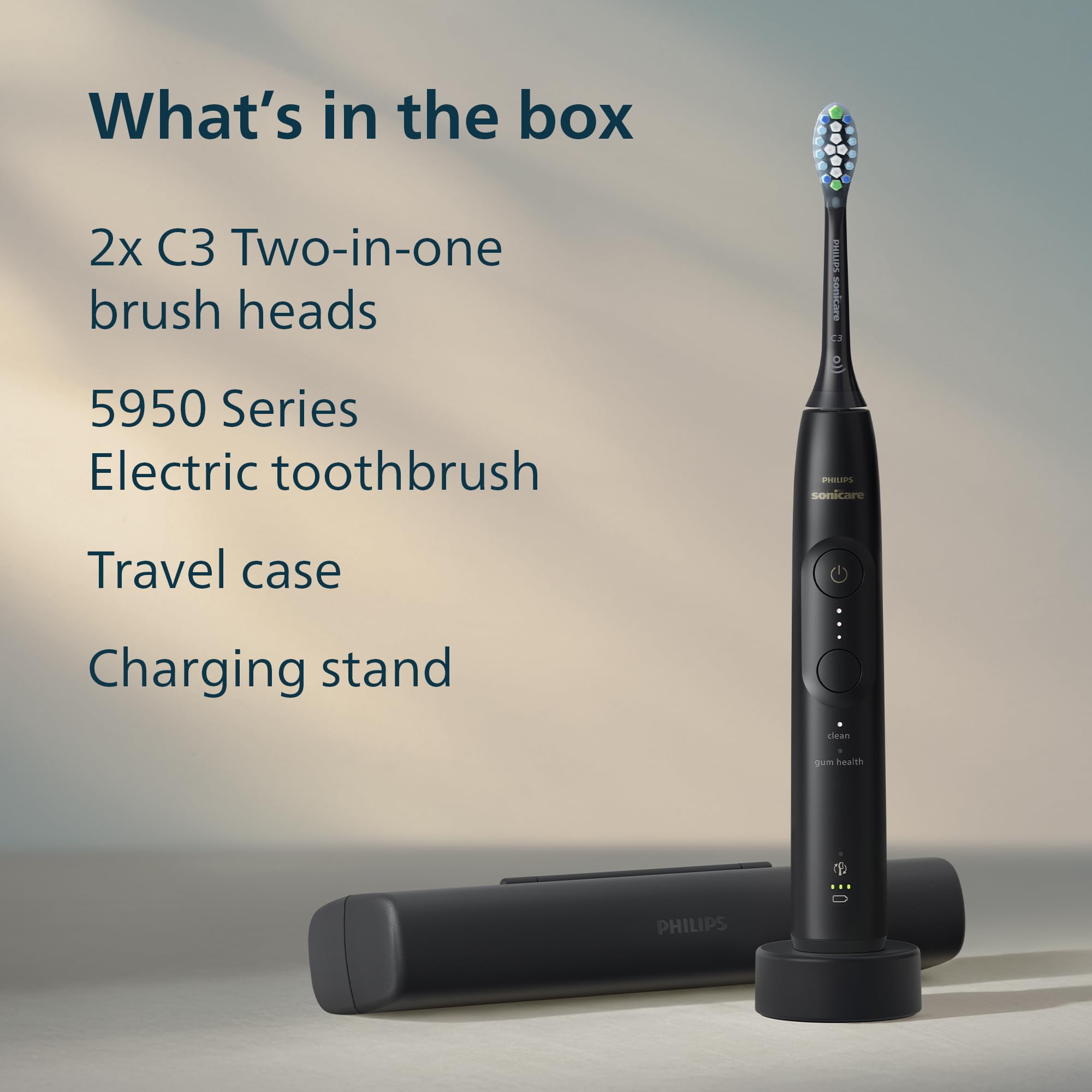 Philips Sonicare 5950 Series Electric Toothbrush, with Pressure Sensor, 6 Brushing Settings, SmarTimer, BrushPacer, 21-Day Runtime, Travel Case, Black, HX7131/03